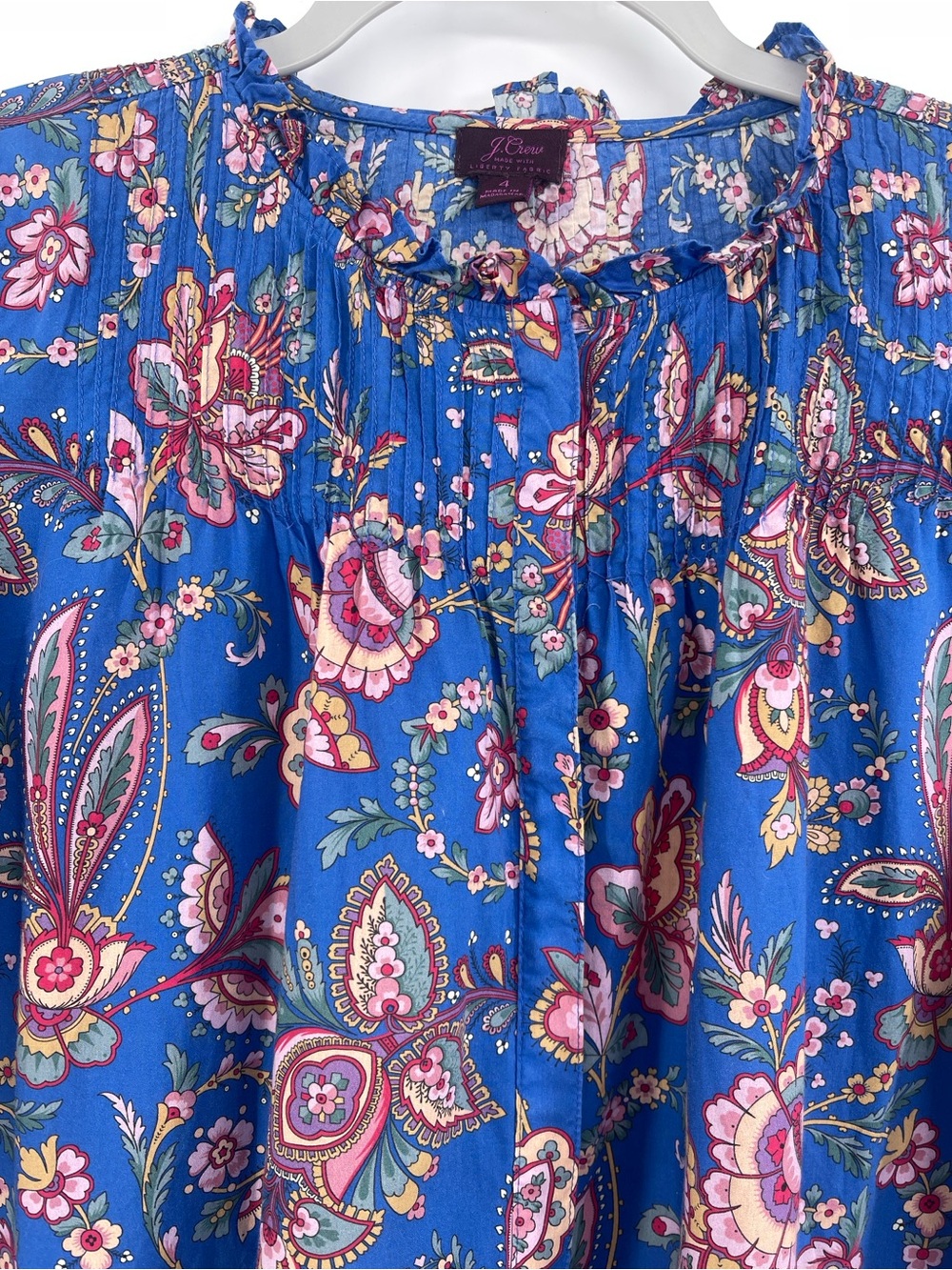 J. Crew Bright Blue Floral Paisley Blouse Size 4